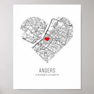 Poster Carte de la ville de Heart Angers (France)