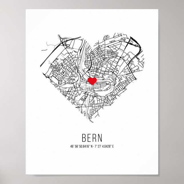 Poster Carte de la ville de Heart Bern (Suisse) (Devant)