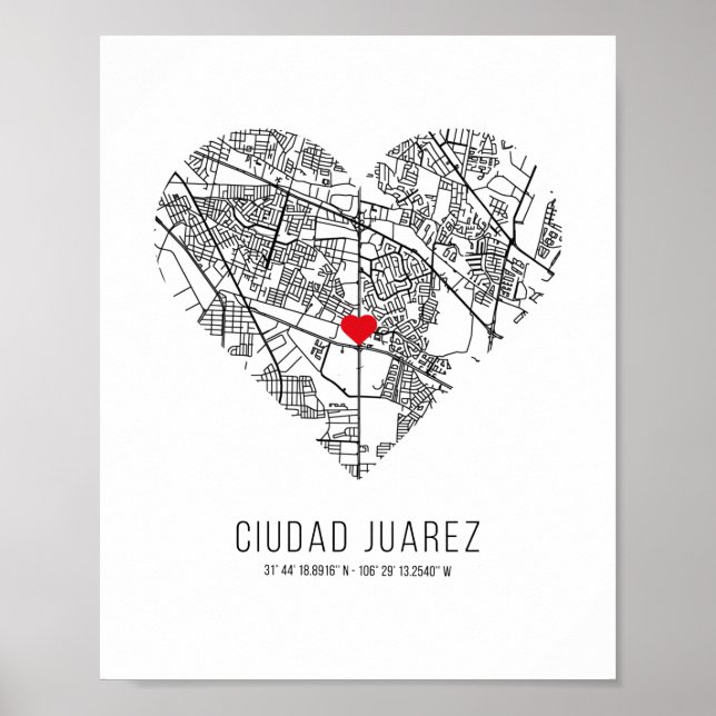 Poster Carte de la ville de Heart Ciudad Juarez (Mexique) (Devant)