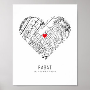 Poster Carte de la ville de Heart Rabat (Maroc)