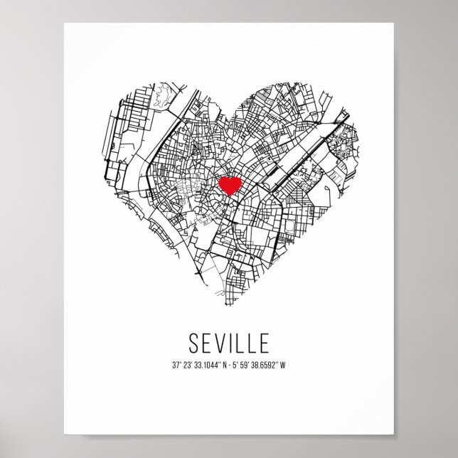 Poster Carte de la ville de Heart Seville (Espagne) (Devant)