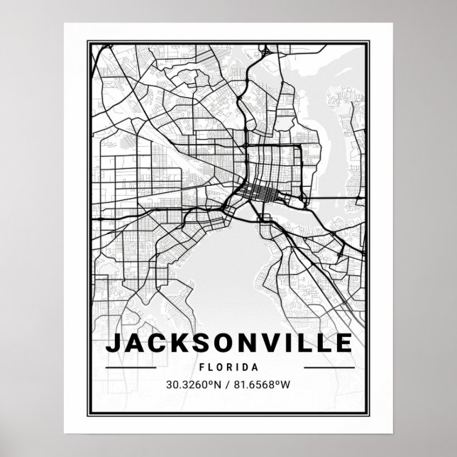 Poster Carte de la ville de Jacksonville Florida USA Trav (Devant)
