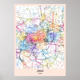 Poster Carte de la ville de Jinan Chine