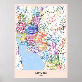 Poster Carte de la ville de Kunming