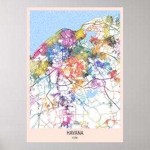 Poster Carte de la ville de La Havane Cuba