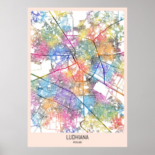 Poster Carte de la ville de Ludhiana Inde