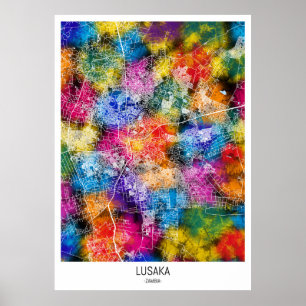 Poster Carte de la ville de Lusaka Zambie