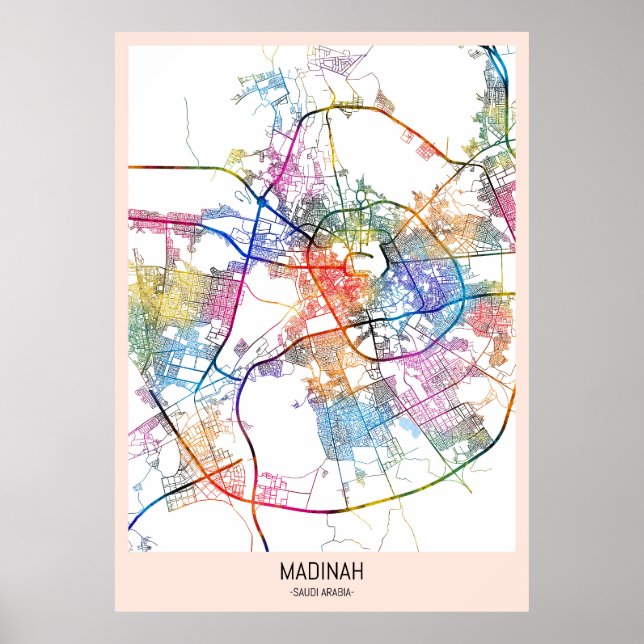 Poster Carte de la ville de Madinah Arabie Saoudite (Devant)