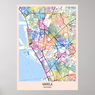Poster Carte de la ville de Manille aux Philippines