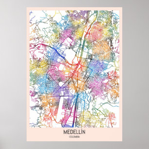 Poster Carte de la ville de Medellín Colombie