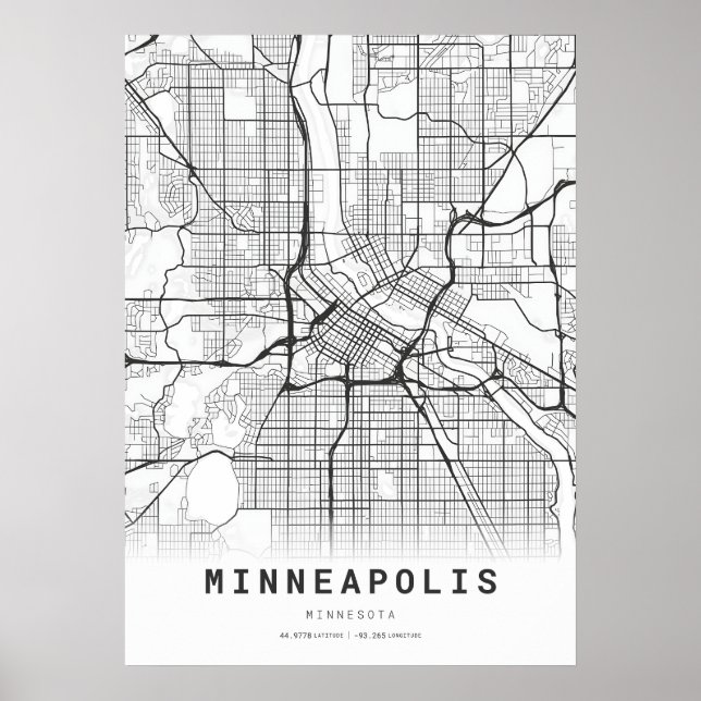 Poster Carte de la ville de Minneapolis (Devant)