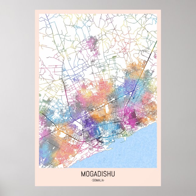 Poster Carte de la ville de Mogadiscio Somalie (Devant)