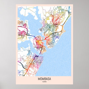 Poster Carte de la ville de Mombasa Kenya à l'aquarelle