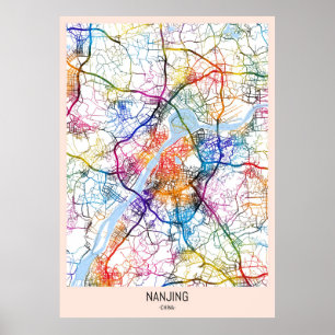 Poster Carte de la ville de Nanjing Chine