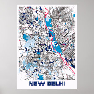 Poster Carte de la ville de New Delhi - Inde MilkTea