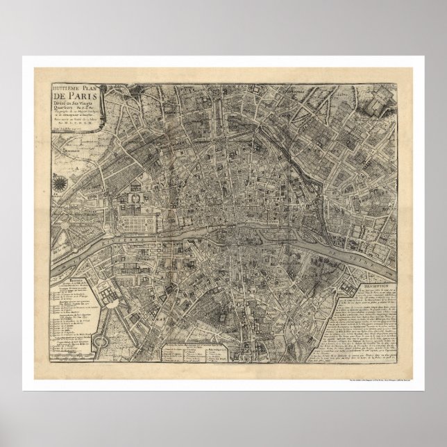 Poster Carte de la Ville de Paris par Nicolas de Fer 1700 (Devant)