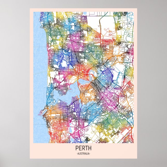 Poster Carte de la ville de Perth Australie (Devant)