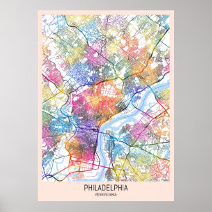 Poster Carte de la ville de Philadelphie USA