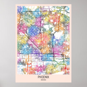 Poster Carte de la ville de Phoenix Arizona