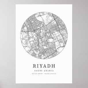 Poster Carte de la ville de Riyadh Arabie Saoudite