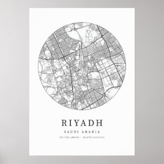 Poster Carte de la ville de Riyadh Arabie Saoudite