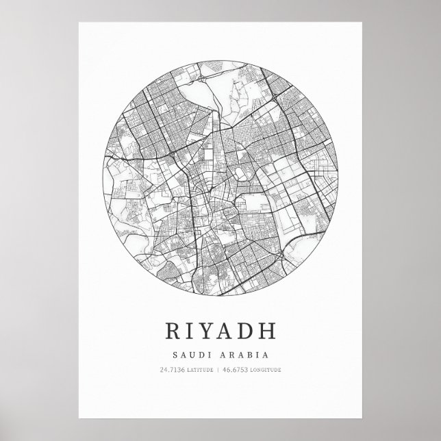 Poster Carte de la ville de Riyadh Arabie Saoudite (Devant)