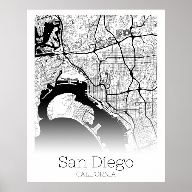 Poster Carte de la ville de San Diego (Devant)