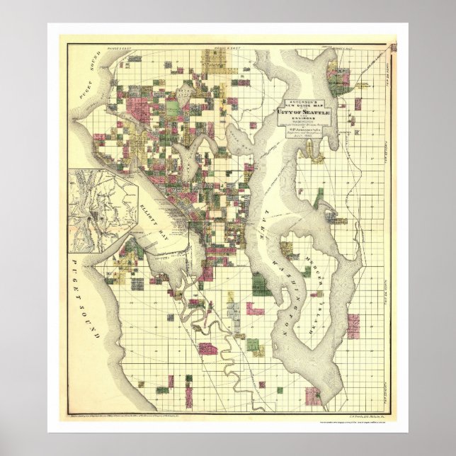 Poster Carte de la ville de Seattle 1890 (Devant)