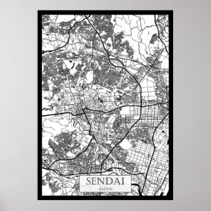 Poster Carte de la ville de Sendai Japon