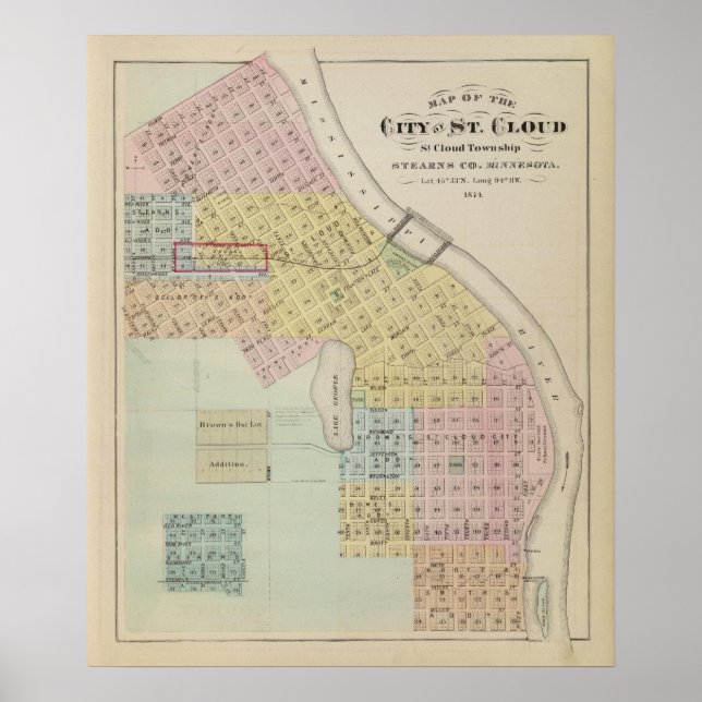 Poster Carte de la ville de St. Cloud, Minnesota (Devant)