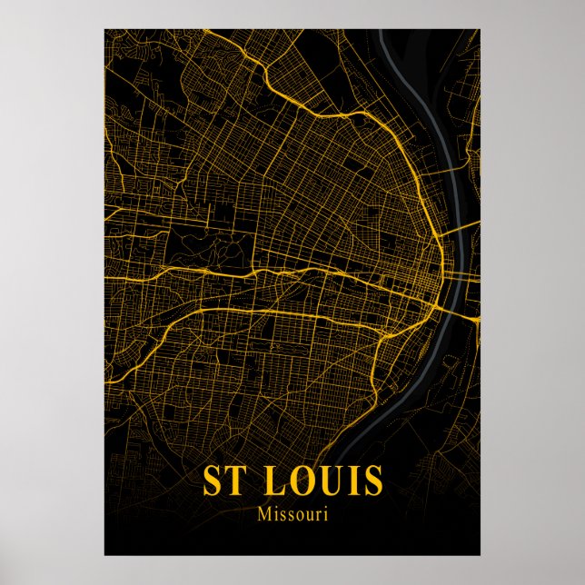 Poster Carte de la ville de St Louis - Missouri Gold (Devant)