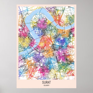 Poster Carte de la ville de Surat Gujarat