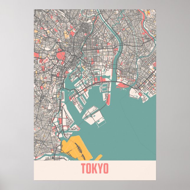 Poster Carte de la ville de Tokyo - Japan Chalk (Devant)