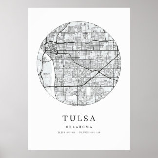 Poster Carte de la ville de Tulsa Oklahoma