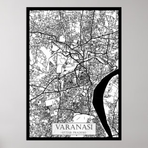 Poster Carte de la ville de Varanasi Uttar Pradesh