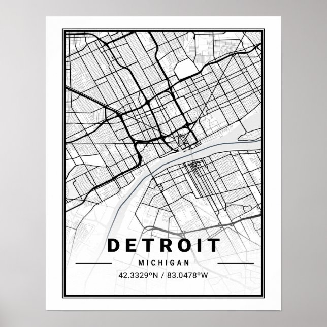 Poster Carte de la ville de voyage de Detroit Michigan US (Devant)