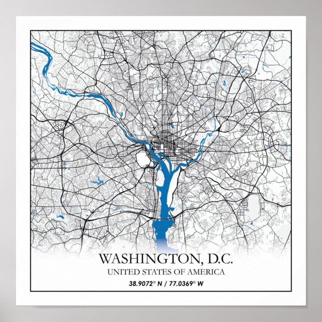 Poster Carte de la ville de voyage de Washington DC USA (Devant)