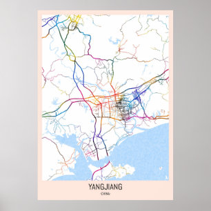 Poster Carte de la ville de Yangjiang Chine
