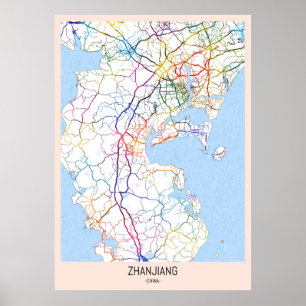 Poster Carte de la ville de Zhanjiang