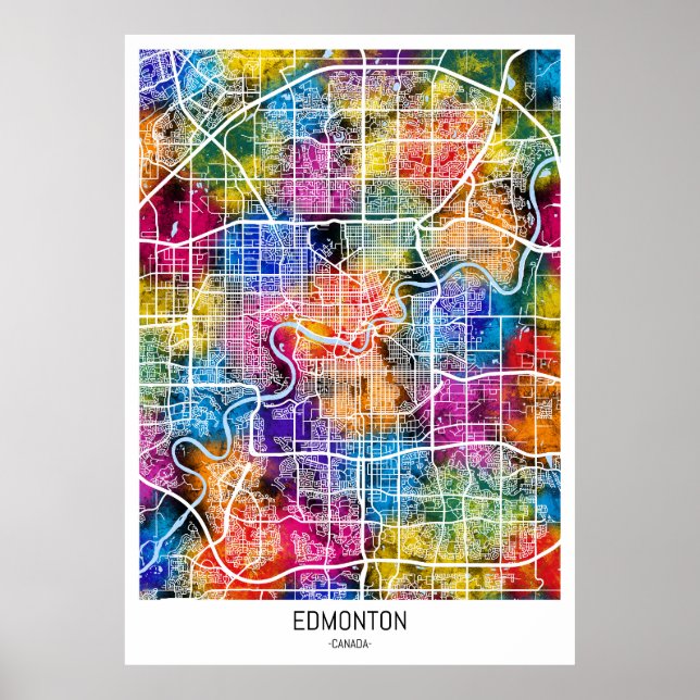 Poster Carte de la ville d'Edmonton Canada (Devant)