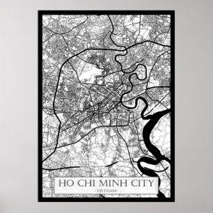 Poster Carte de la ville d'Hô Chi Minh au Vietnam