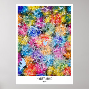 Poster Carte de la ville d'Hyderabad en Inde