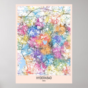 Poster Carte de la ville d'Hyderabad en Inde