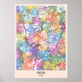 Poster Carte de la ville d'Ibadan au Nigeria