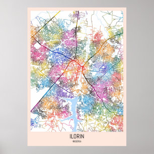 Poster Carte de la ville d'Ilorin Nigeria