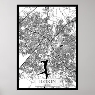 Poster Carte de la ville d'Ilorin Nigeria
