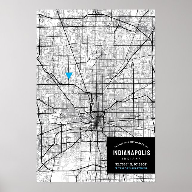Poster Carte de la ville d'Indianapolis + Marquez votre e (Devant)