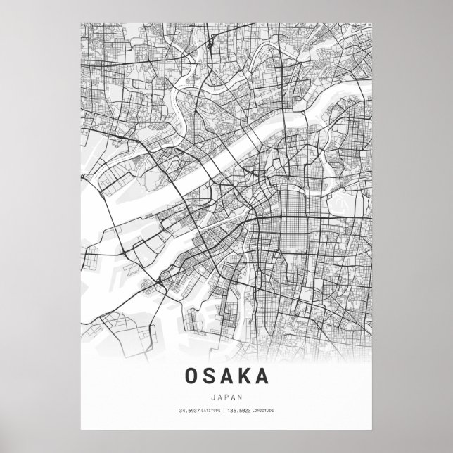 Poster Carte de la ville d'Osaka (Devant)