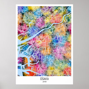 Poster Carte de la ville d'Osaka Japon