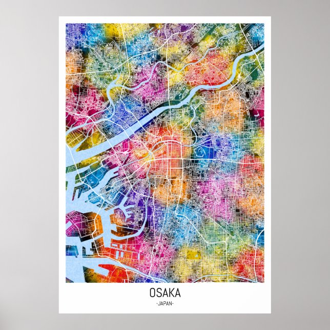Poster Carte de la ville d'Osaka Japon (Devant)